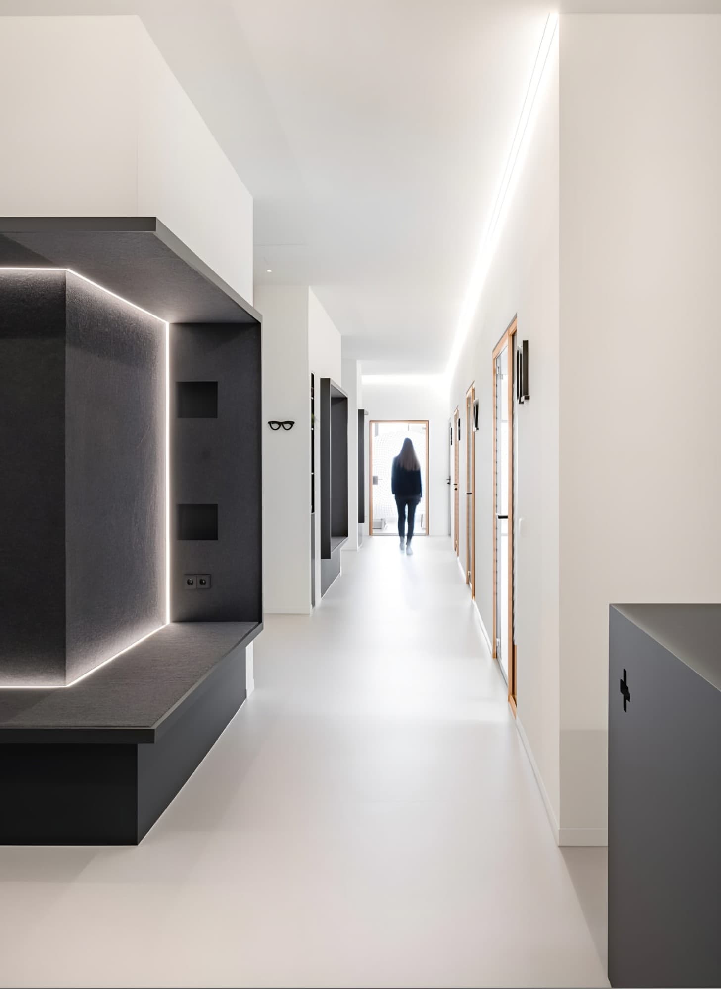 White corridor with a seamless white floor